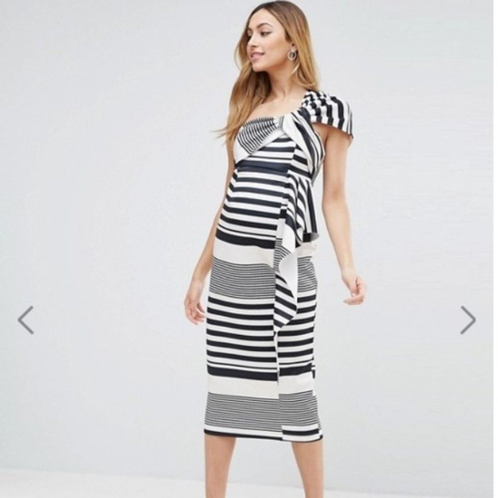ASOS Maternity Bow Shoulder Stripe Midi Dress